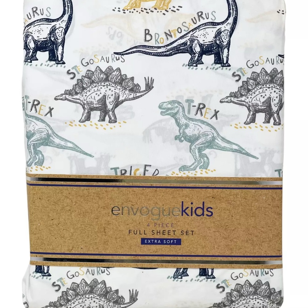ENVOGUE Kids FULL 4PC Extra Soft Sheet Set Dinosaurs with Names Kids Bedding NEW